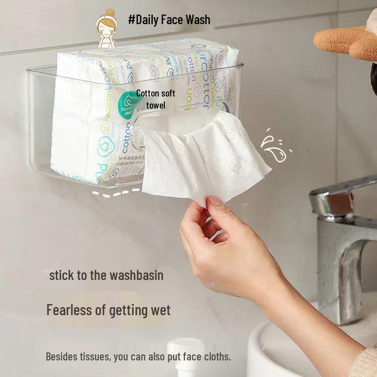 Japanische Acryl Wandmontierte Aufbewahrungsbox für Taschentücher und Handtücher: Stanzfreier transparenter Badezimmer-Serviettenhalter