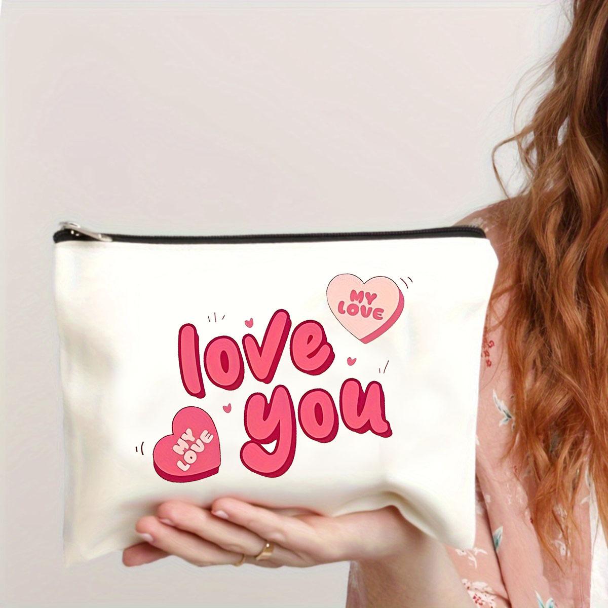 

Простая косметичка с принтом «Я люблю тебя», портативный органайзер для косметики, органайзер для туалетных принадлежностей для женщин и девушек, подарок белый