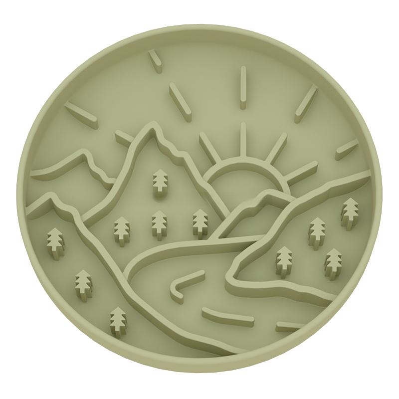 Custom Branding Slow Feed Dog Dish Silicone Puzzled Green Mountain Design Pet Enrichment Slow Feed Dog Dish For Dog Feeding (Light green,500 g&L)