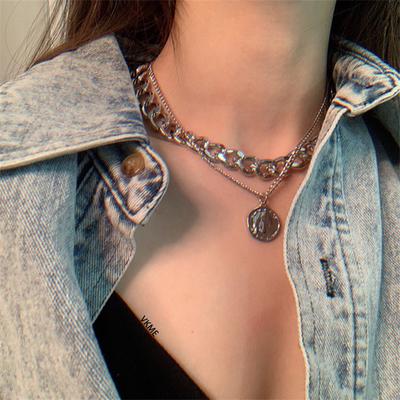 Punk Thick Chain Double Ladies Necklace Dripping Pendant Necklace New Charm Jewelry Gift AVE