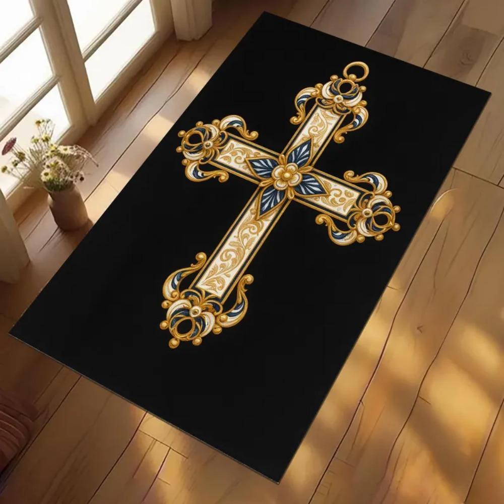 Tappeto con stampa della croce della Sacra Bibbia, tappetino religioso, decorazione cristiana per la preghiera