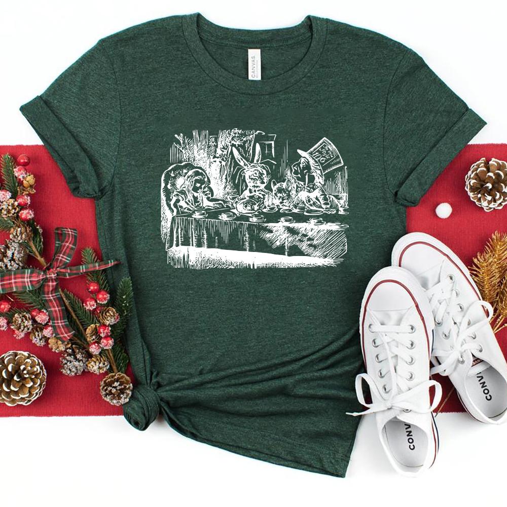 Alice Wonderland T Shirt Mad Hatter Vintage Illustration Tee Cute Trendy Unbirthday Party Shirt Mom Shirt Aunt Tee Casual Tops