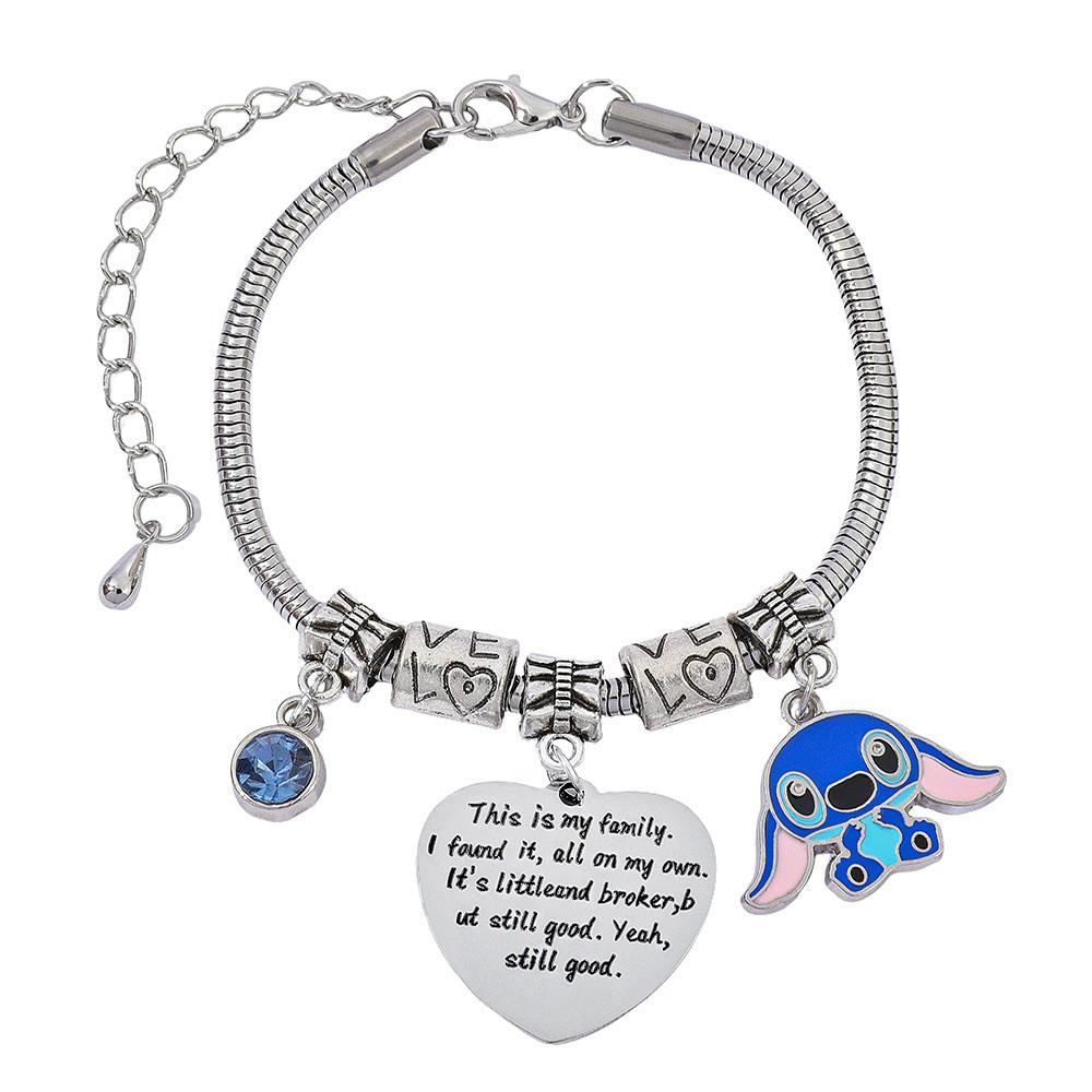 Stitch Cartoon-Figur Herz Graviertes Metallarmband Zum Verschenken Und Für Frauen Männer