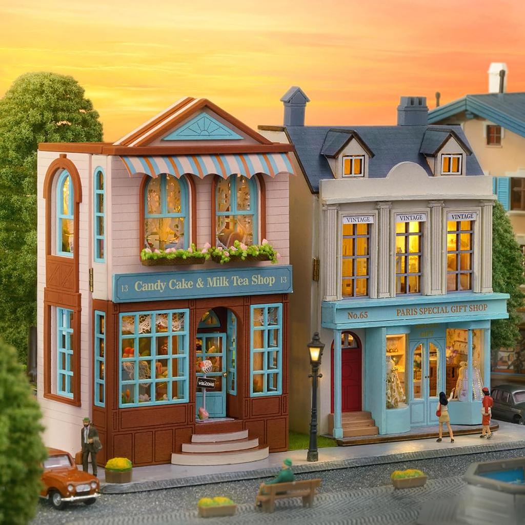 CUTEROOM Miniature Dollhouse Wooden Kit for Kids DIY Toy Candy Cake & Milk Tea Shop Perfect Gift (D013)