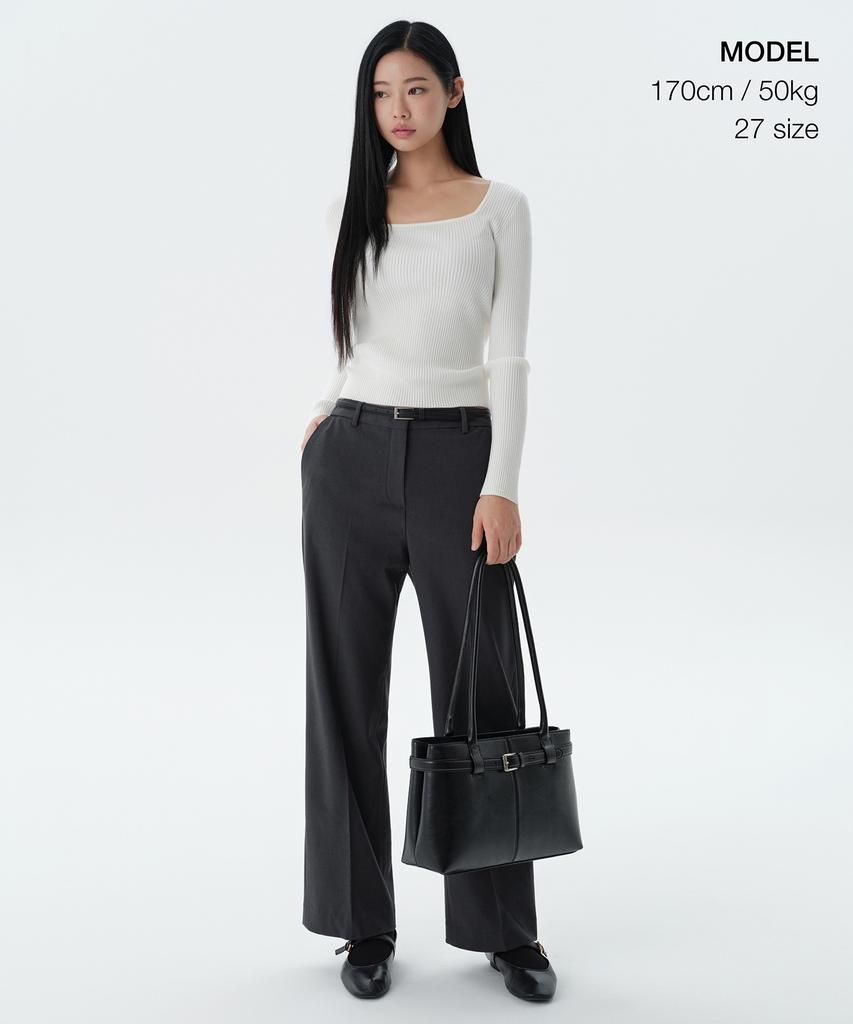 MUSINSA STANDARD WOMAN Women'S Straight Hidden Banding Slacks [Gray]