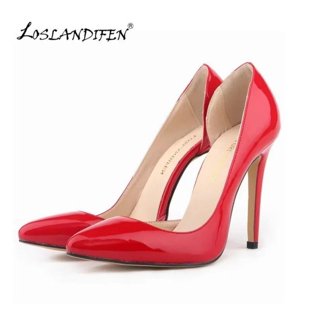LOSLANDIFEN Two-Piece Women Pumps Pointed Toe Patent Leather Fashion High Heel Shallow  Woman Office Wedding Shoes