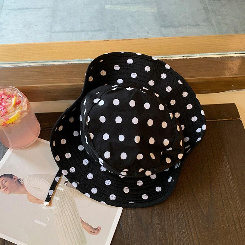 Black Dot Bucket Hats Sweet Lace-Up Design Leopard Print Fisherman'S Hat Uv Protection Sun Protection Sun Hat