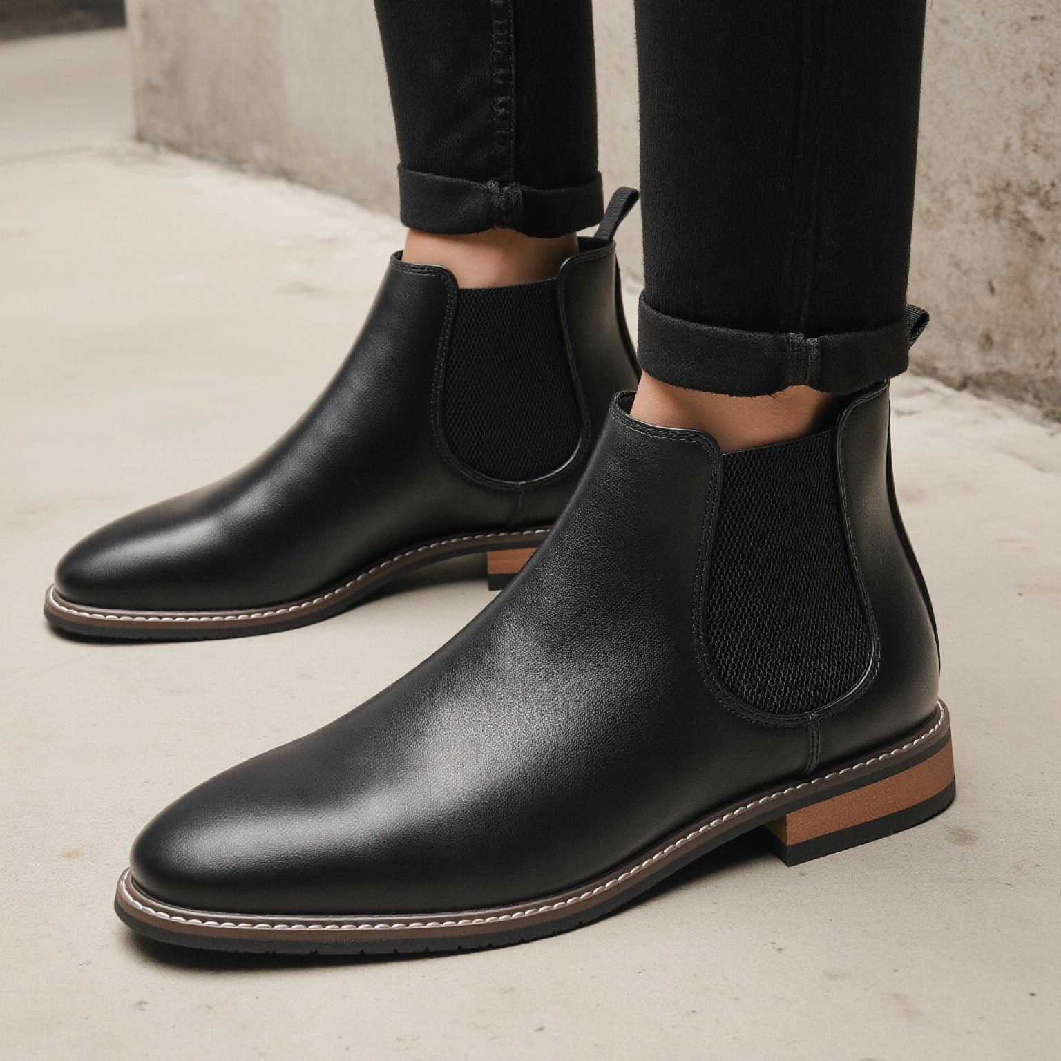 

Ботильоны Повседневные Бренд 2026 Удобные Модные Ботинки Кожаные 42 чёрный