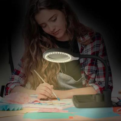 5X 10X Reading Magnifier with 40 LEDs Rechargeable and Illuminated High Magnification Desk Lamp for Reading and Close Work