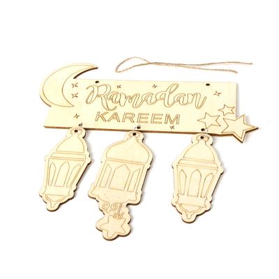 Hölzerner Eid Mubarak Anhänger Ramadan Muster Handwerk Ornamente mit Seil Festival Dekoration