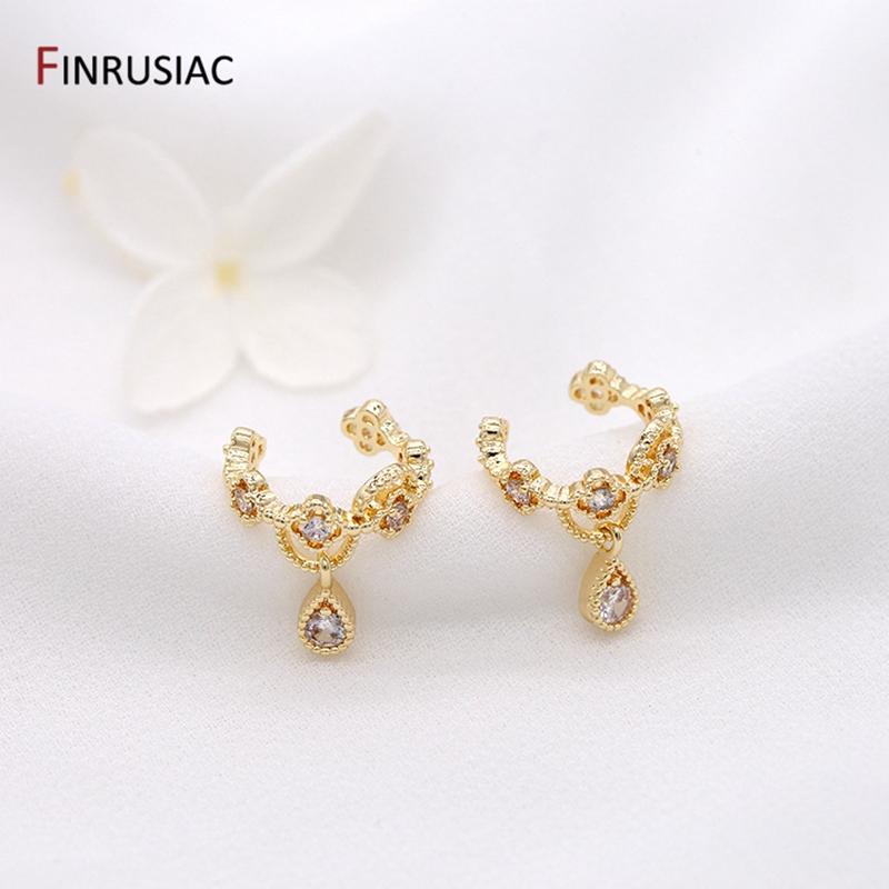 

New Fashion Real Gold Plated Ear Clip High Quality Brass Inlaid Zircon Crown Clip Earrings For Women Jewelry Gift