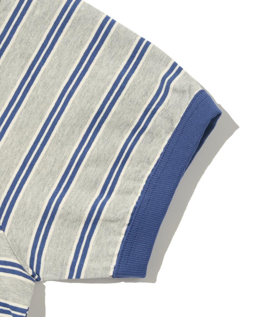 TAILOR STUDIO Minimal Logo Stripe Short Sleeve T-Shirt (Gray/Blue)