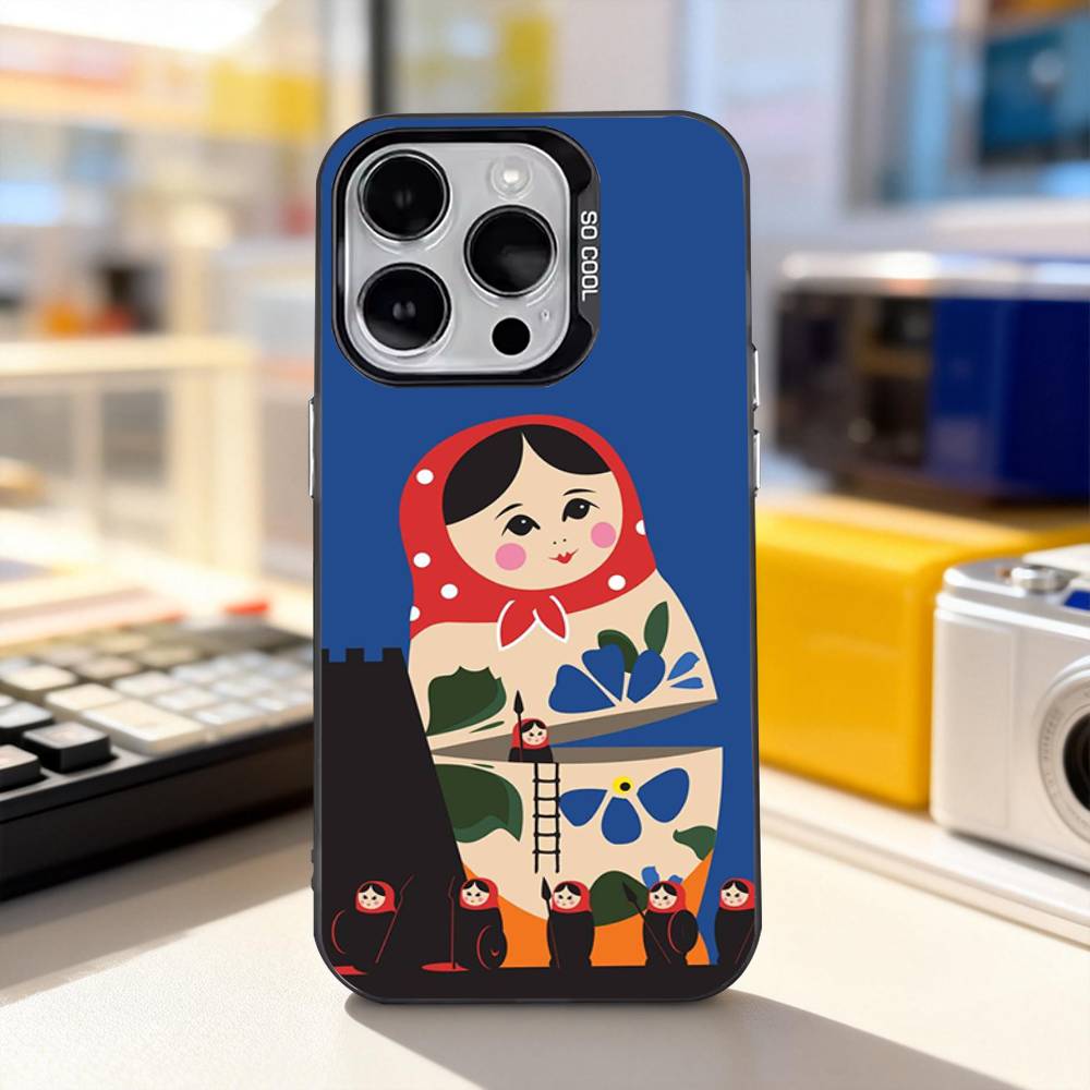 

Cute Russian Matryoshka Cute For iPhone17,16,15,14,13,12,11,Pro,Max,Plus,E,Air,Mini Anti Fall Black Matte Hard Bumper Phone Case iPhone16