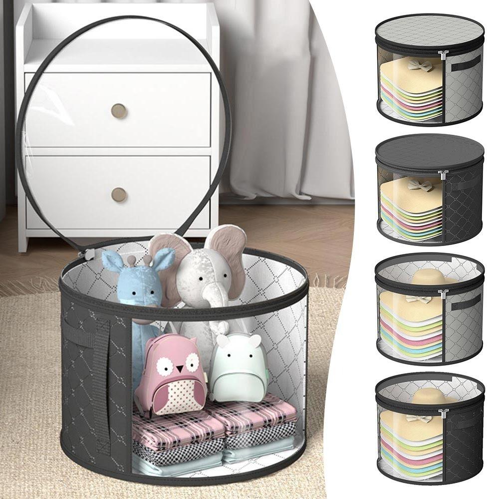 Clear Window Hat Storage Bucket with Handle Round Brim Hat Storage Case Large Capacity Universal Round Hat Storage Box