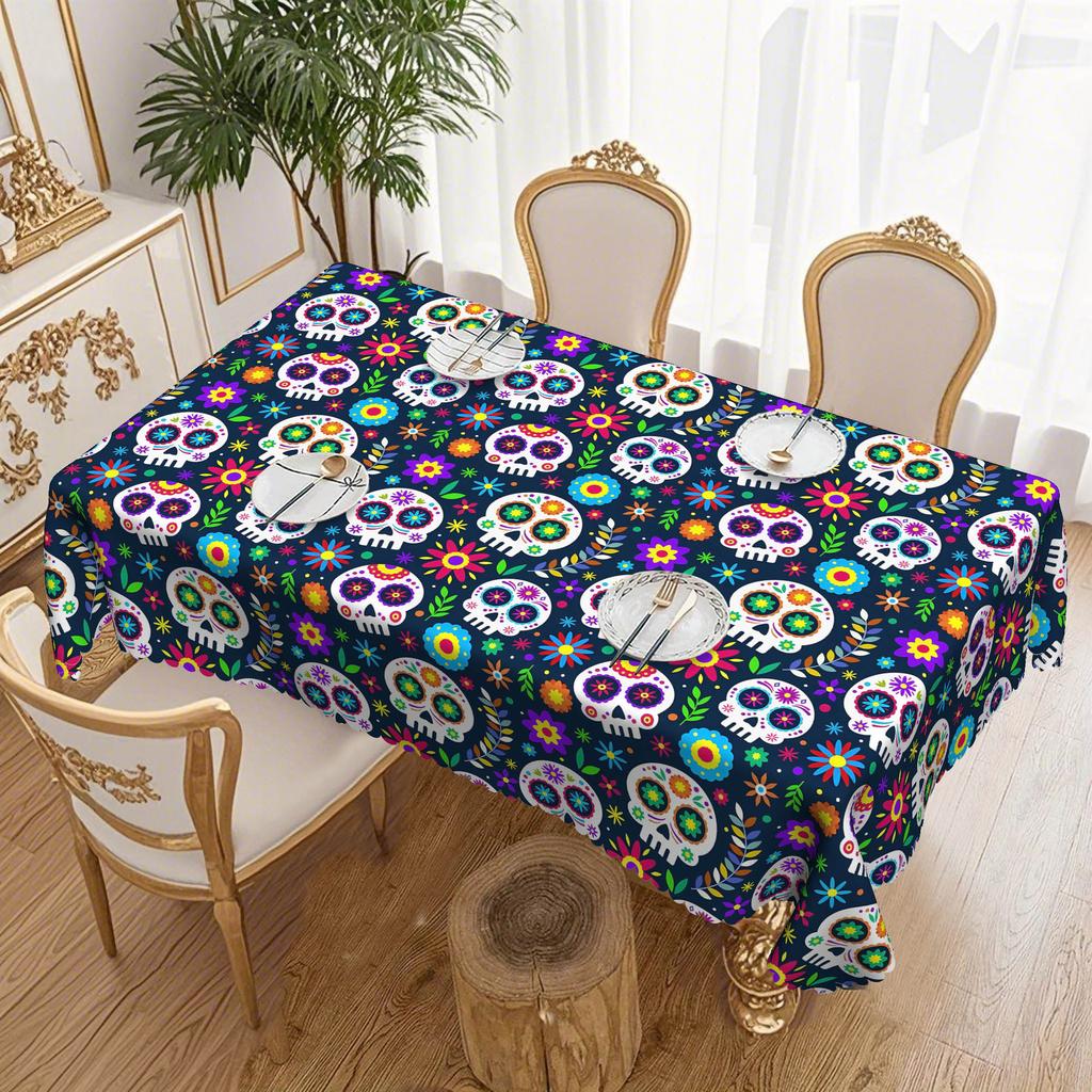 1 Piece Of The Day Of The Dead Cinco De Mayo Tablecloth, Available In 4 Sizes, Colored Skull, Suitable For Dining Tables