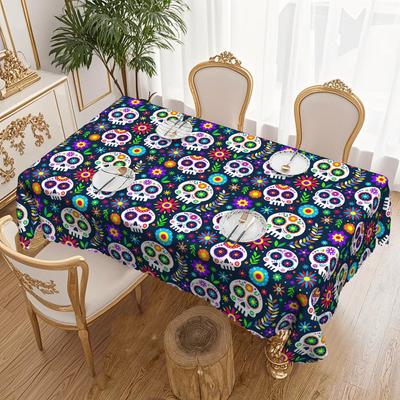 1 Piece Of The Day Of The Dead Cinco De Mayo Tablecloth, Available In 4 Sizes, Colored Skull, Suitable For Dining Tables