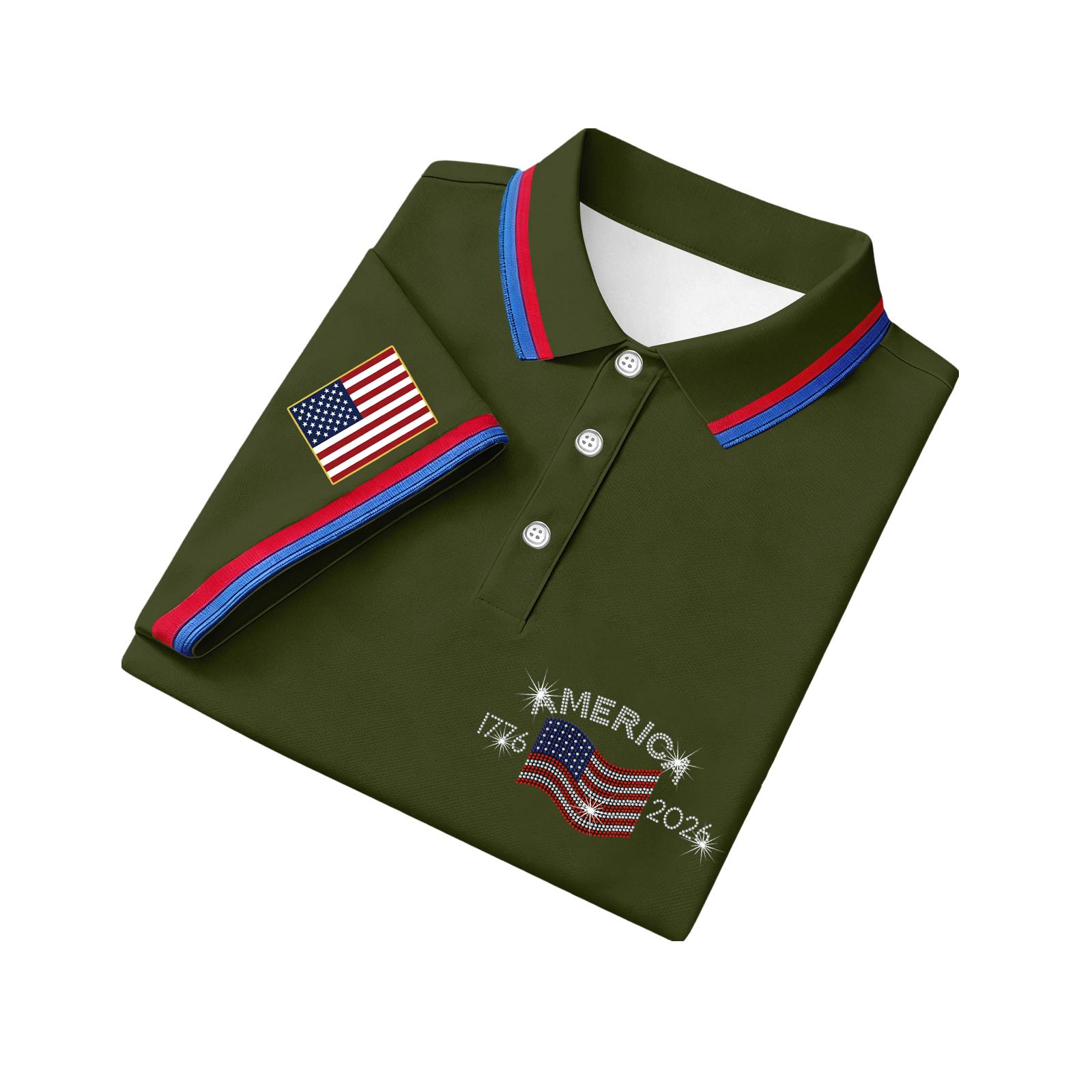 

Men Classic Fit Polo Shirt with Embroidered Flag and Button Placket for Casual and Everyday Wear L армия зеленый
