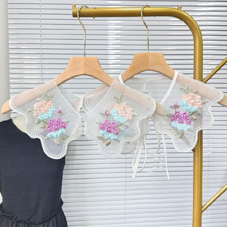 Embroidery Colorful Flower Detachable Collar Elegant Lace Shawl Faux Collar Capelet Scarf for Womens Clothing Accessory