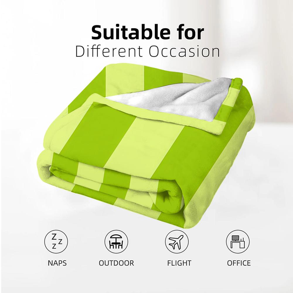 Yellow-Green Vertical Stripe Lightweight Microfiber Soft Christmas Fleece Blanket Warm Cozy Throw For Bed Sofa Office All Season