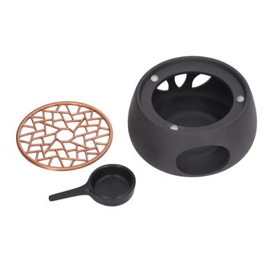 Teapot Warmer Base Ceramic Candle Heater Tea Coffee Milk Light Warmer with Purple Iron Pad for Home Black