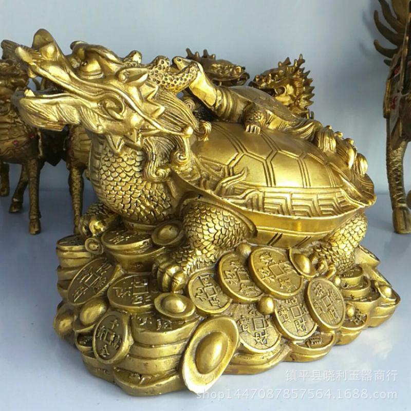 Dragon Head Mother and Child Turtle Yuanbao Money Ornament Copper Craft