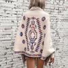 Women's Autumn and Winter Large Size Pop Jacquard Geometric Knitted Cardigan Loose Bat Sleeve Cloak Sweater Tassel Shawl