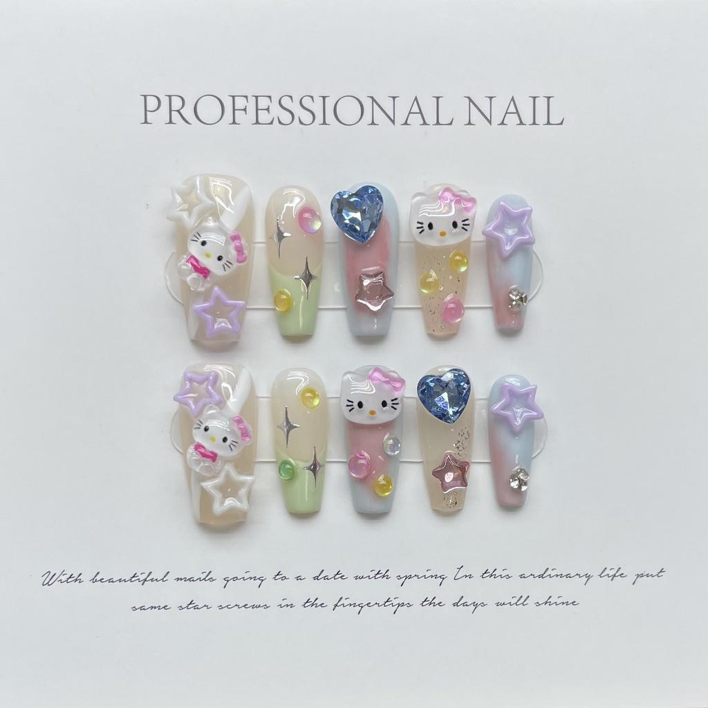 

Original Photography Adorable Katie Cat With Dopamine Nail Art Medium Length Sweet And Simple Style Perfect For Ladies S