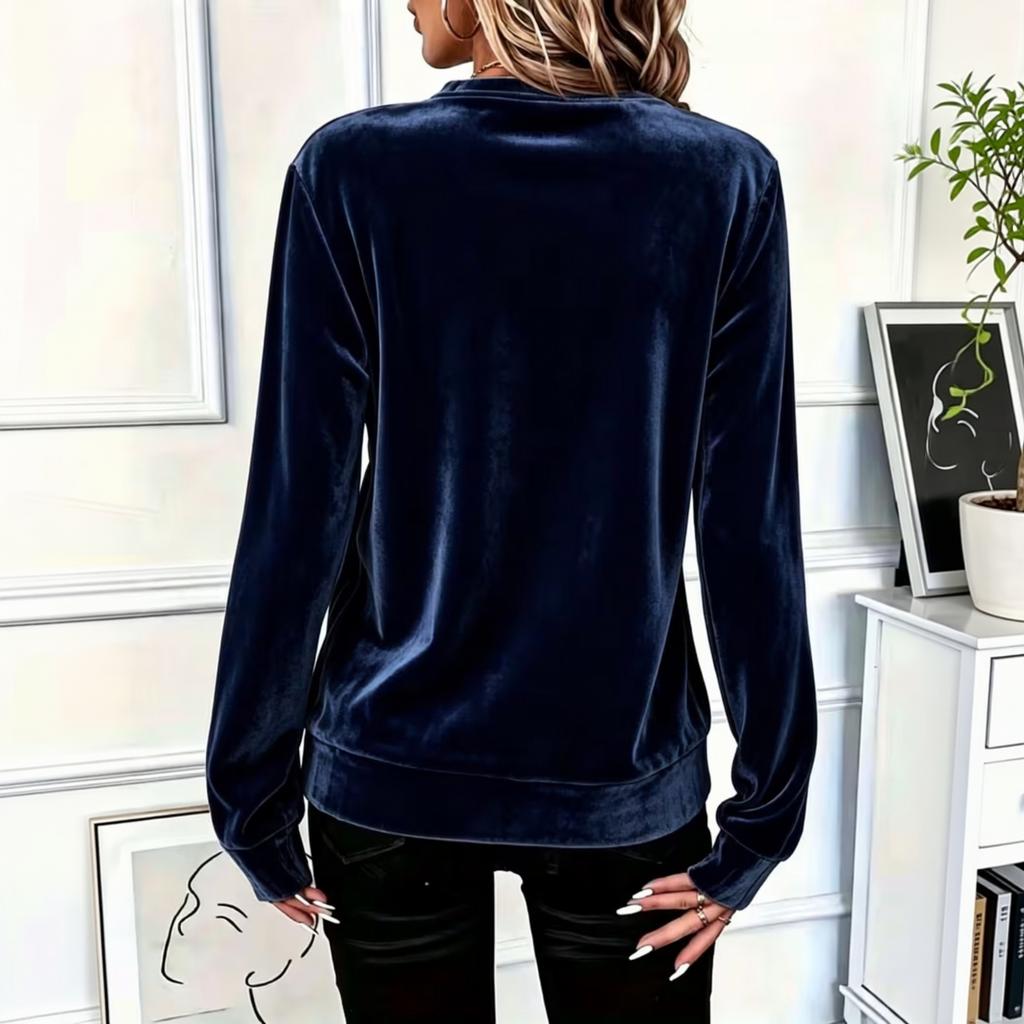 Damen Casual Samt-Sweatshirt mit, Langarm-Pullover