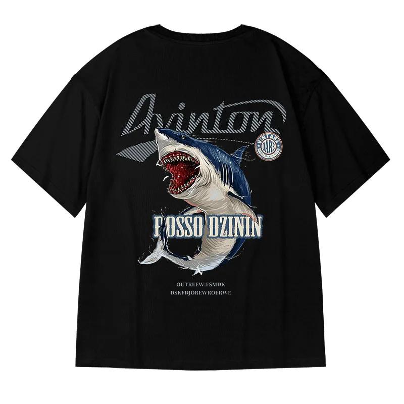 M-8XL Erkek Tişört Oversize Moda Çizgi Film Köpekbalığı Saldırısı Baskılı Gömlek Erkek Kısa Kollu Tişört Yazlık Günlük Bol Yuvarlak Yaka Üstler
