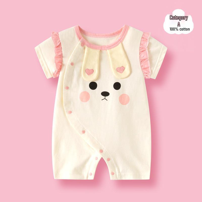 Summer Short Sleeve Pure Cotton Baby Romper - Infant Cartoon Crawling Bodysuit