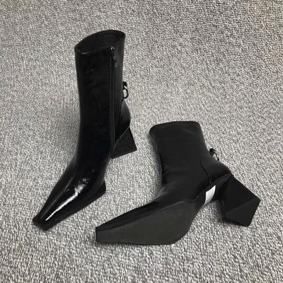 Herbst/Winter Neuer Stil Luxus Kleine Quadratische Spitze Dicke Absätze Kurze Stiefel High Heel Schuhe Trendige Stiefel Stiefel Zapatos Mujer