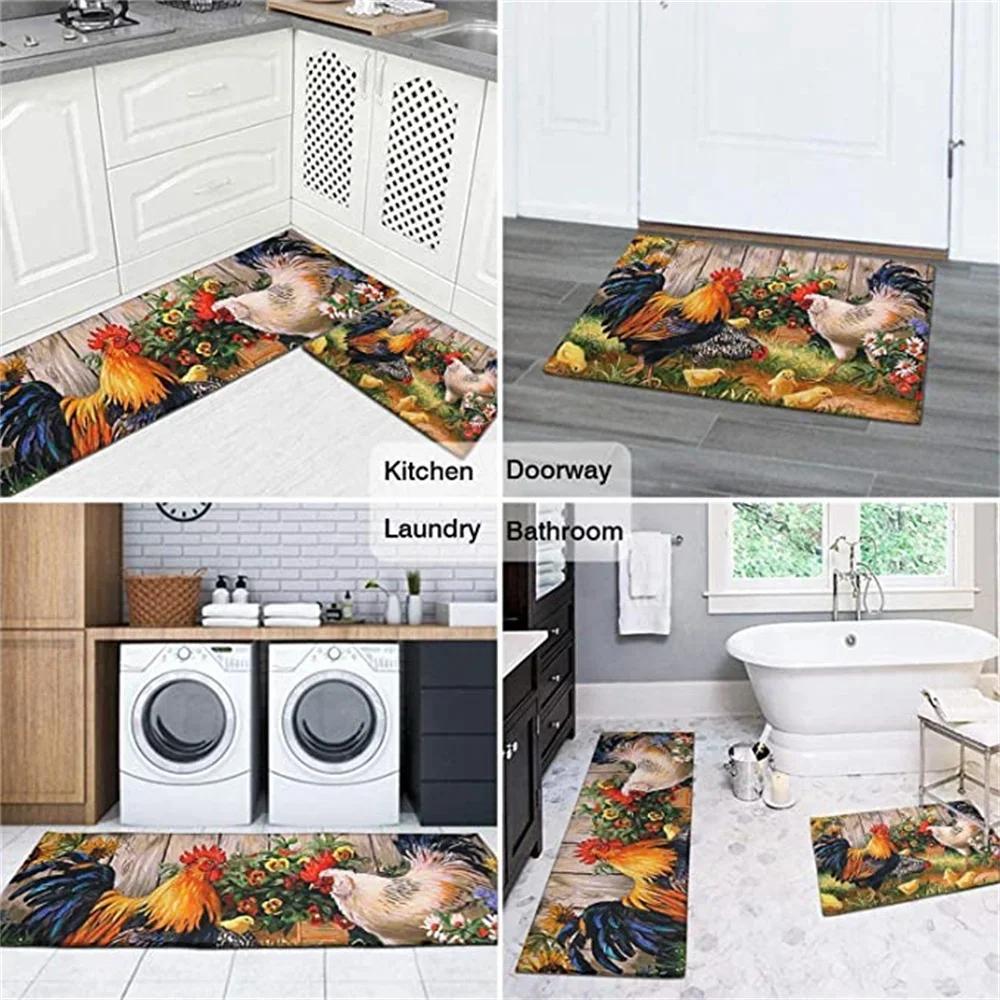 Sunflower Rooster Kitchen Floor Mat Decor Hallway Balcony Runners Rugs Carpet Living Room Farmhouse Chicken Kitchen Mats Decor