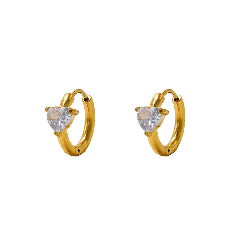 Stylish And Simple Women'S Geometric 316 Material Premium Sense 18K Gold Titanium Steel Rectangular Zircon Earrings