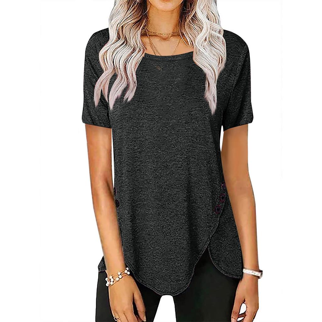 Camiseta Suelta Casual de Manga Corta de Color para Mujer