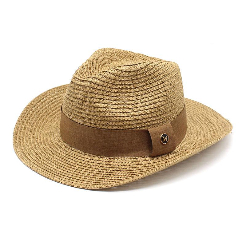 Men'S Straw Hat Summer Big Edge Sun Hat Straw Western Cowboy Top Hat Beach Sun Hat Sun Hat