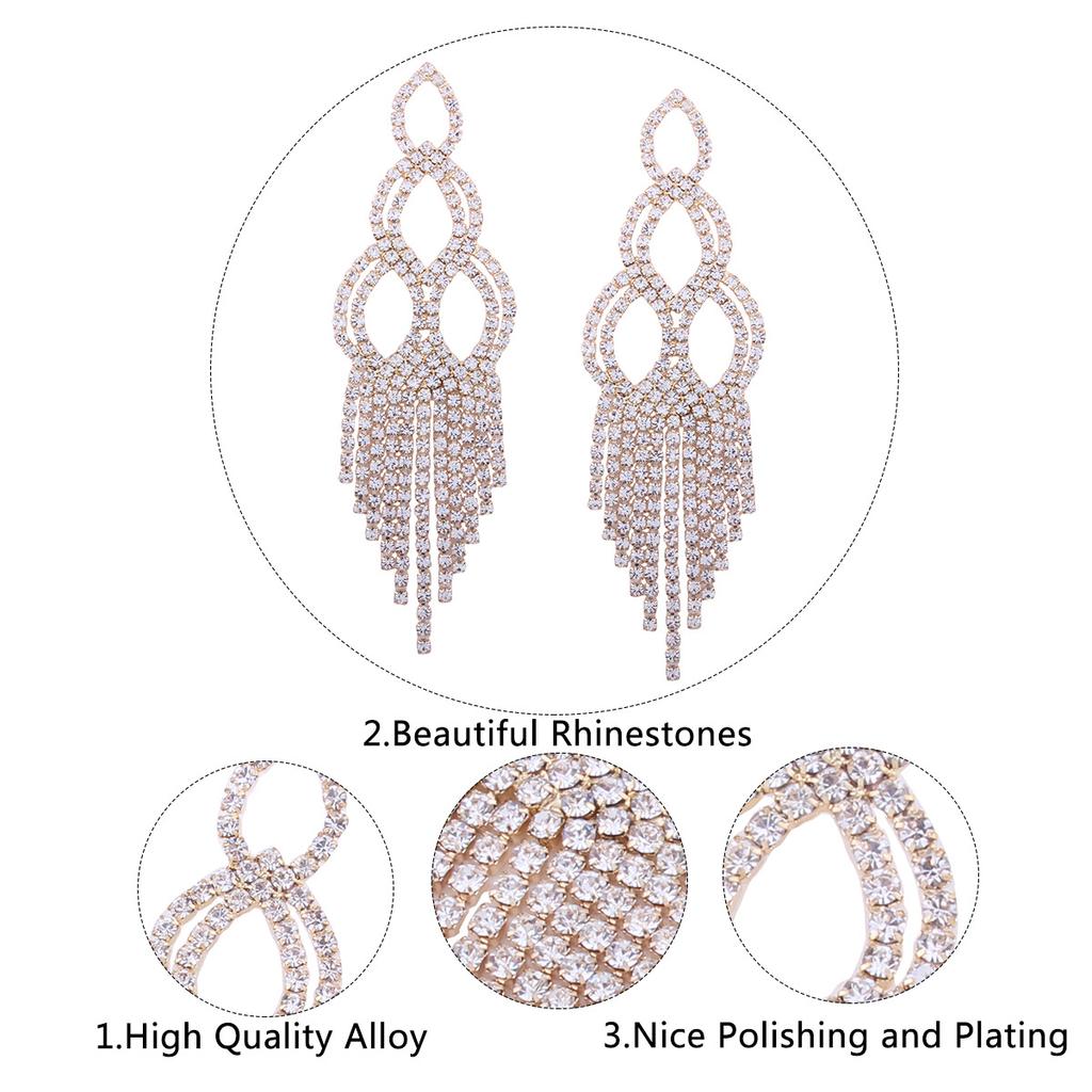 1 Pair Women Girls' Gift Shimmer Rhinestone Tassels Dangle Earrings Eardrop Ear Studs