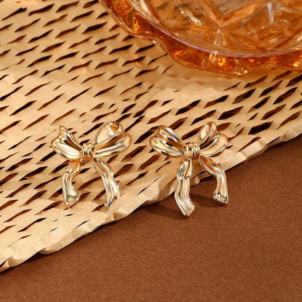 1 Pair Stainless Steel Metal Ribbon Bow Stud Earrings for Women Girls18K Gold Plated Cute Statement Piercing Jewelry Set Gift