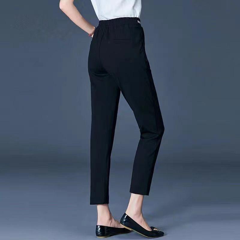 Women's Petite Black High-Waisted Slimming Straight-Leg Autumn Pants