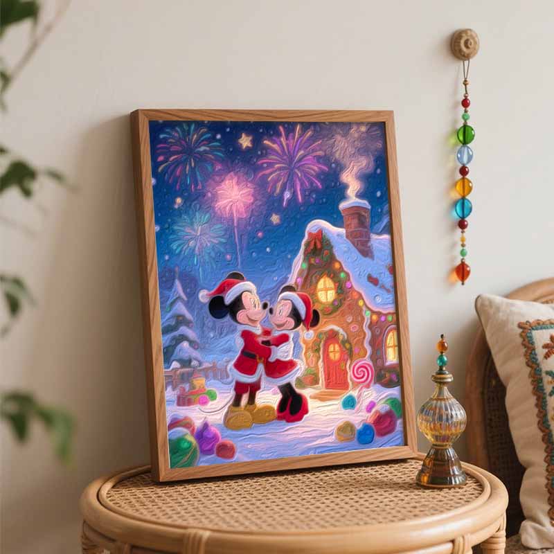 Disney Christmas Couple Oil Painting Hand Painting Coloring Painting Handmade Diy Home Decoration Gift