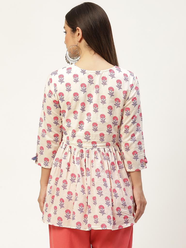 Woman White Print Wrap Top