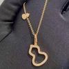 18K Gold Plated Linjia Gourd Necklace with Red Agate & White Mother-of-Pearl Pendant for Women