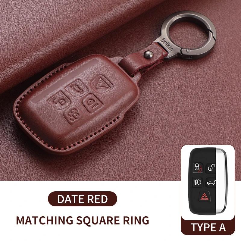 Läderbilnyckelfodral för Land Rover Range Rover Sport Evoque Freelander Velar Discovery 4 Nyckellös Nyckelring