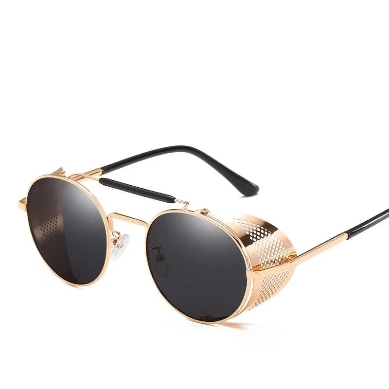 Retro Gothic Steampunk Round Metal Frame Sunglasses Luxury Designer Shields Lens for Men Women Sun Glasses Gafas de Sol