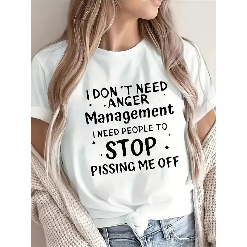 Black Slogan Print Short Sleeve Tee Casual Lightweight Daily Outfit Top