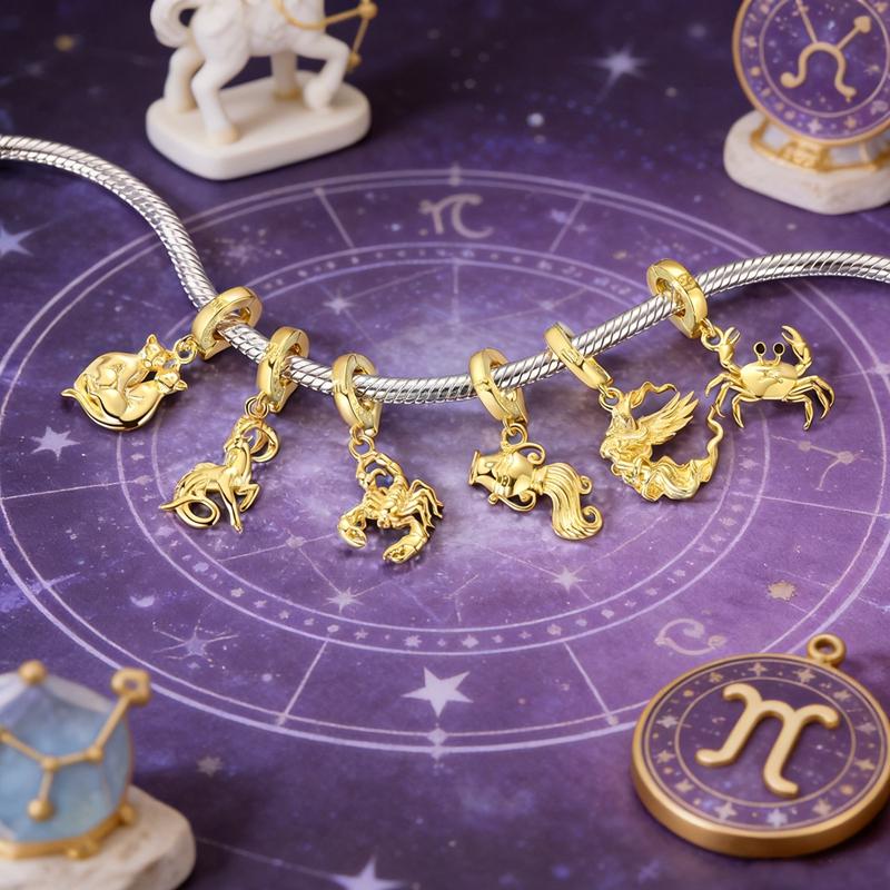 Original 925 Sterling Silver Charms Golden 12 Constellation Openable Pendant Fit Original Bracelet For Women DIY Jewelry Gift