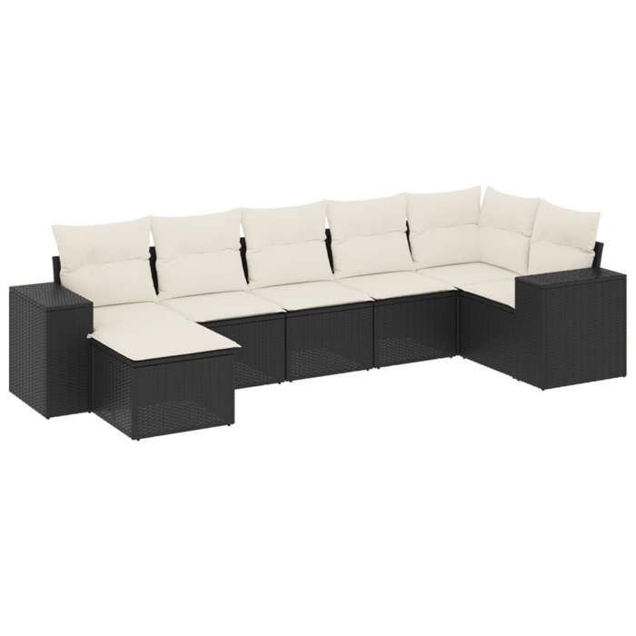 VidaXL Salon de Jardin avec Coussins 7 pcs, Canapés de Terrasse, Ensemble de Meubles de Patio, Mobilier d'Extérieur, Noir 3255213