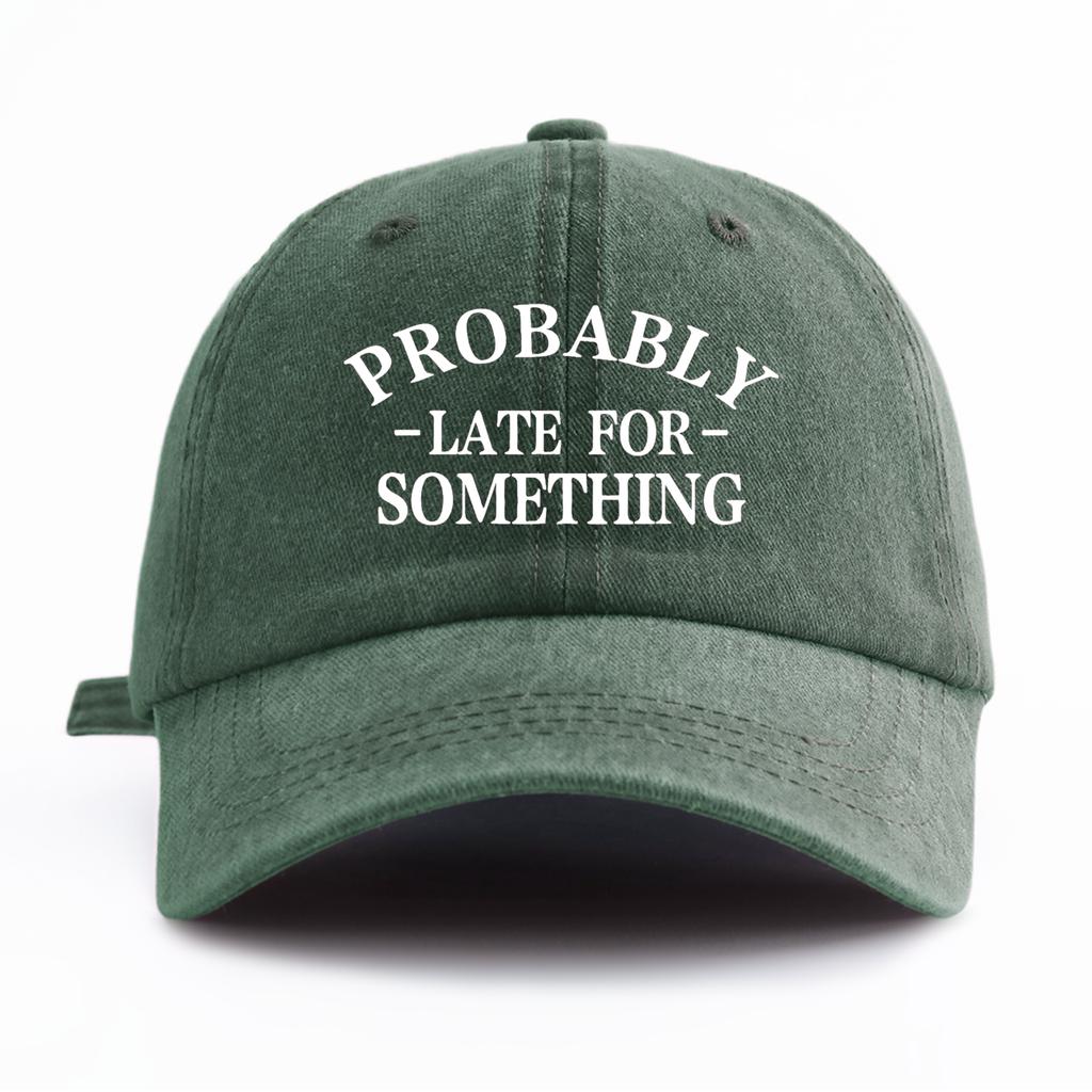 1pc LATE FOR S*THING Print Washed Baseball Cap for Adults,Minimalist Retro Style Casual Soft Adjustable Dad Hat, Perfect As Gift