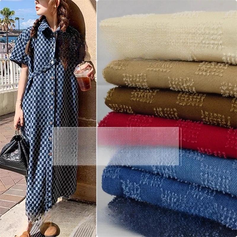 Jacquard Washed Pure Cotton Denim Fabric Vintage Crochet for Diy Sewing Jacket Shirt Dress Clothing Design Fabrics Cloth