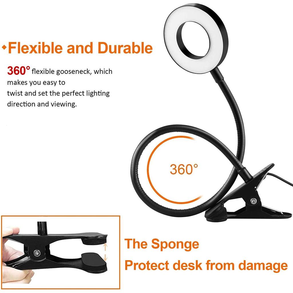 360° Folding Table Lamp Eye Protection Student Desk Lamp Anti-Blue Light Clip-On Lamp USB Charging Reading Light Dimmable Light