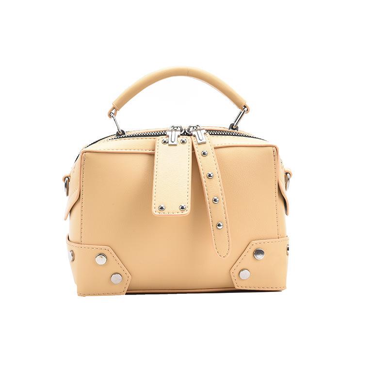 2026 Women's PU Rivet Shoulder Bag Multi Functial Crossbody Bag Handheld Boxed Makeup Bag Solid Color Small Square Bag